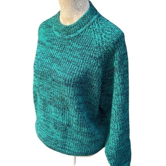 Vtg Strawbridge & Clothier Size XL green navy marled chunky pullover sweater - Picture 3 of 8